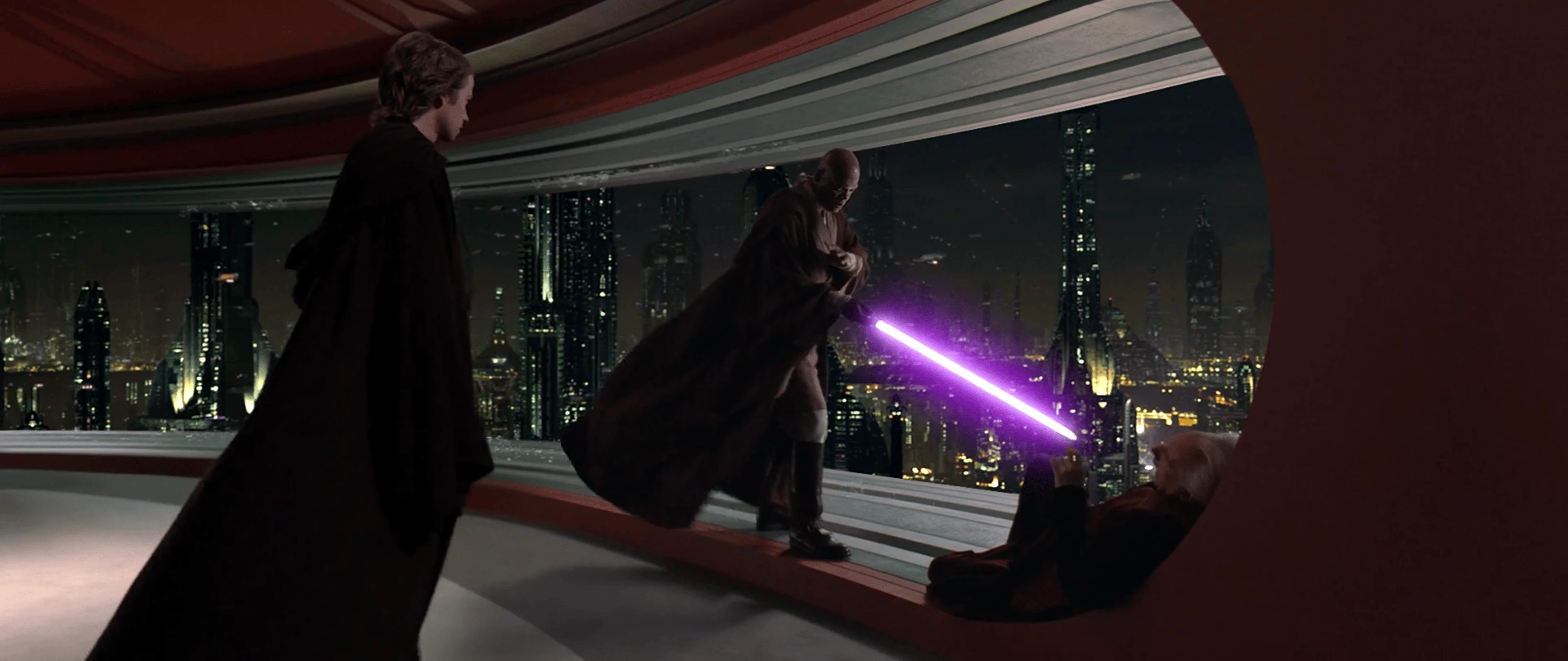 Anakin face à Mace Windu et Palpatine, le moment du choix